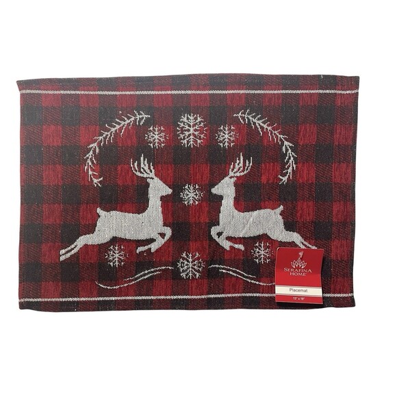 Buffalo Red Black Placemat Set of 4 Deer Snowflake Rustic Lodge Nordic Cabin NEW - Picture 1 of 6
